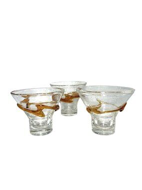 Vintage Handblown Clear Glass Barware With Amber Swirl Design Set Of 3
